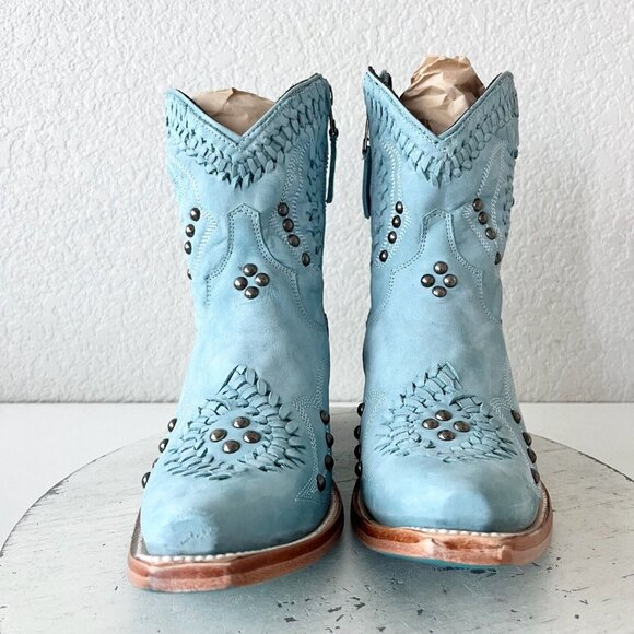 Lane COSSETTE Womens Cowboy Booties 8 Western Cowgirl Boots Blue Leather Short - Picture 5 of 13